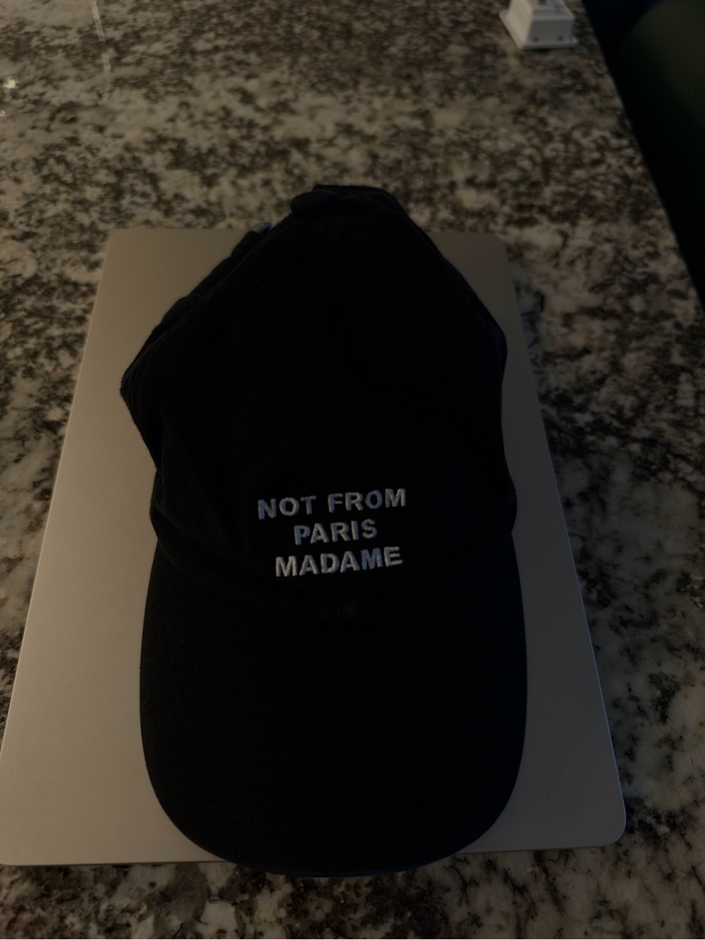 Black Embroidered 'Not From Paris Madame' Baseball Cap